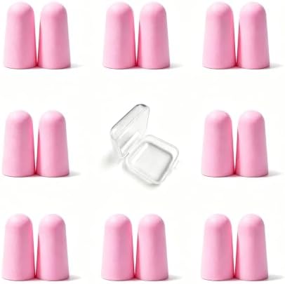 10 Pairs Pink Reusable Ear Plugs, 32dB NRR Noise Reduction, Washable by vvmotes