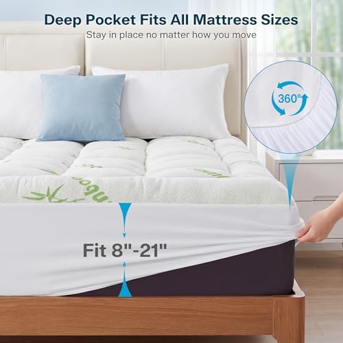 Waterproof Queen Size Mattress Topper Viscose Derived from Bamboo, Extra Thick - Image 4