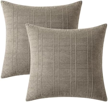 MIULEE Linen Plaid Pillow Covers Decorative Euro 22x22 Tan Taupe - Image 7