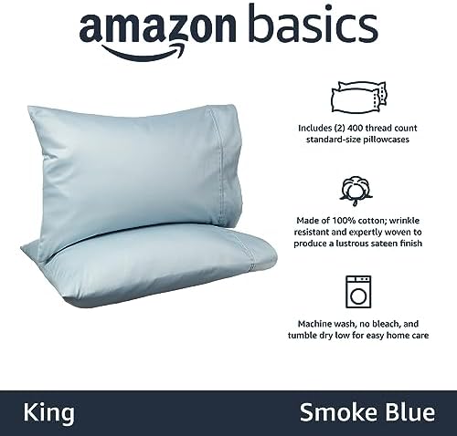 Amazon Basics 400 Thread Count 100% Cotton Pillow Cases, Sateen Weave, King Size - Image 2
