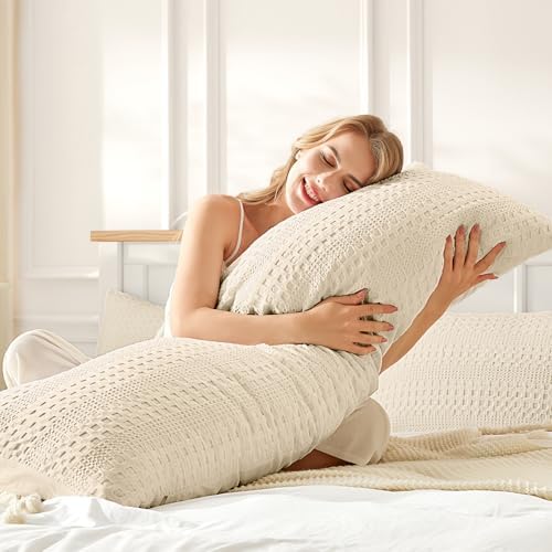 100% Coton Waffle Weave Body Pillow Pillowcase 1 Pack, Ultra Soft Aesthetic by MOSLUNA