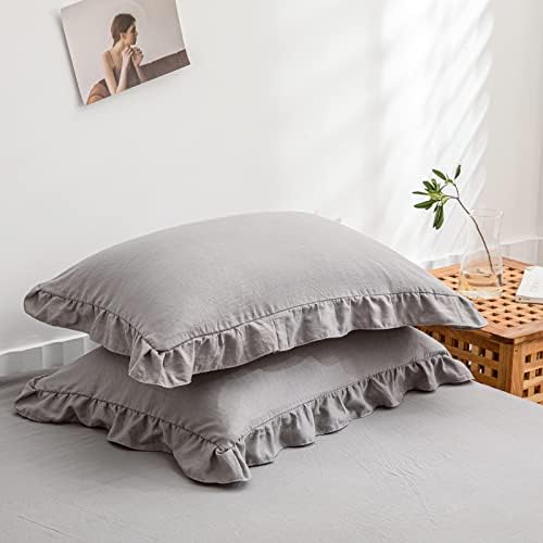 Cute Pillowcases Light Gray Pillow Shams Gray Ruffle Queen Pillowcases Set of 2 - Image 2