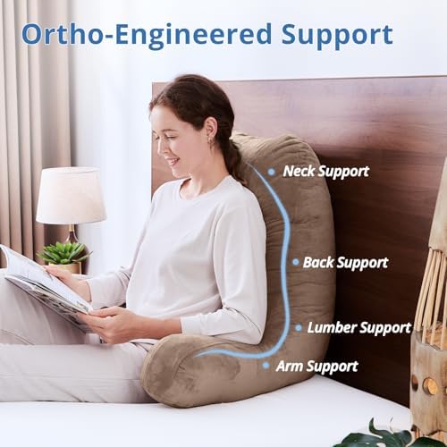Sasttie Reading Pillow for Bed, Back Pillow for Sitting Up, Light Brown - Image 5