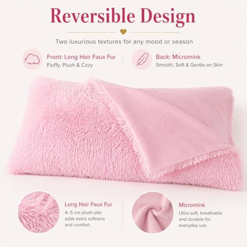 REAFORT Long Hair Faux Fur Body Pillow Cover 21"x54", Hidden Zipper - Image 7