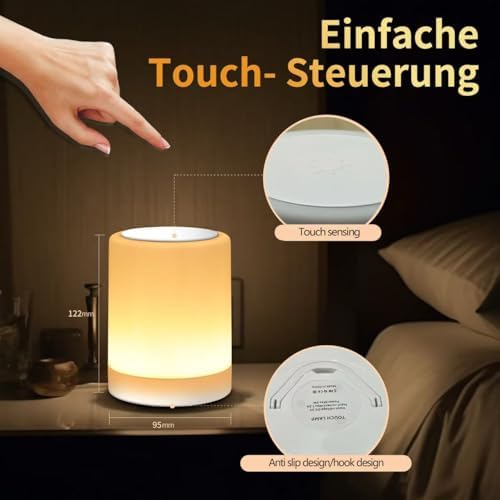 OORUN Touch Bedside Table Lamp,13 RGB Colors & 5 Brightness, USB Rechargeable Desk Lamp, Remote Control Dimmable Light with RGB Color Changing,Portable Lamp for Baby (White) - Image 2