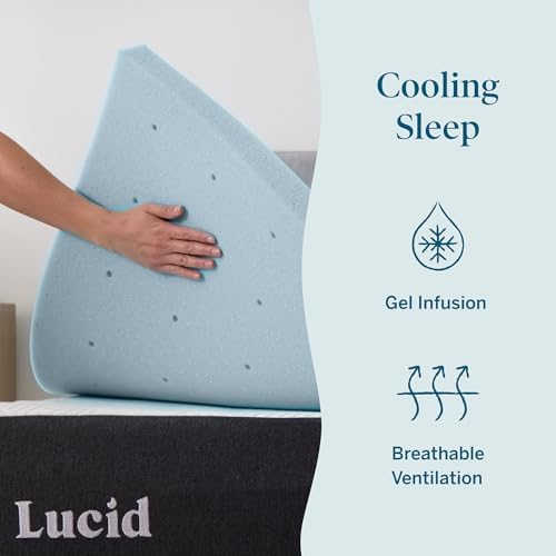 Lucid 2 Inch Memory Foam Mattress Topper, Queen Size – Cooling Gel Bed Topper – - Image 2