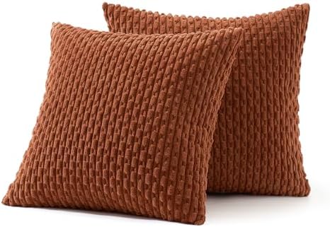 MIULEE Fall Decorative Throw Pillow Covers 26x26 Rust Textured Corduroy - Image 6