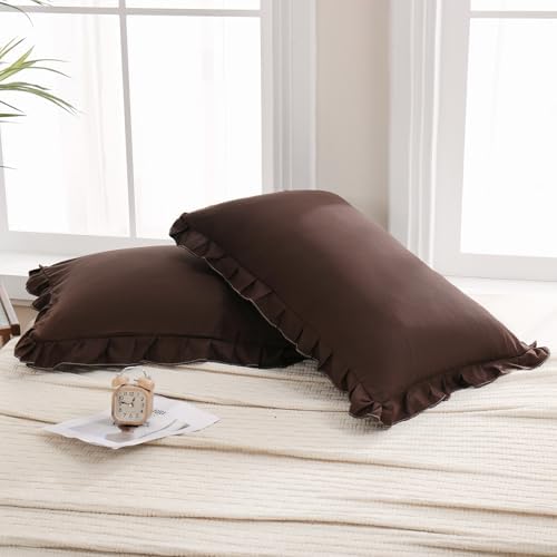Merryword Dark Brown Pillow Shams Chocolate Queen Pillowcases Cute Pillow Cover - Image 3