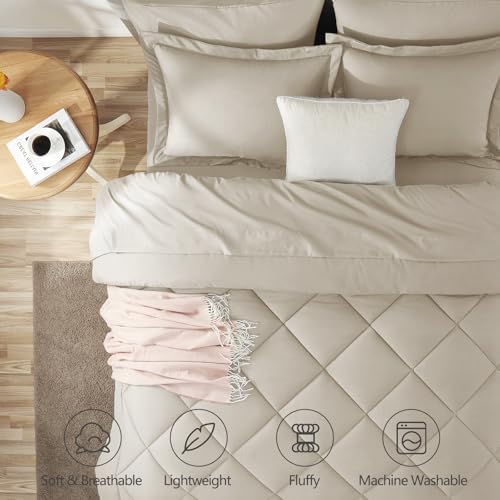 CozyLux Queen Comforter Set 88"x88" Oatmeal - Image 2