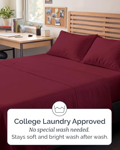 Full XL Sheets - 4 Piece Full XL Sheet Set - Cool & Breathable - Burgundy - Image 6