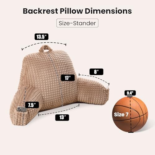 Reading Pillow with Arms for Sitting in Bed, Khaki Flannel - Image 3