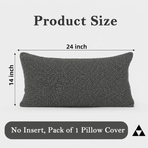 JoraLion 14x24 inch Boucle Lumbar Pillow Cover, Dark Grey Woven Texture Neutral - Image 4
