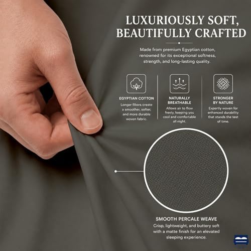Cottingon 4 Piece Full Sheets Fits 16" Deep, Egyptian Cotton, Dark Grey - Image 6