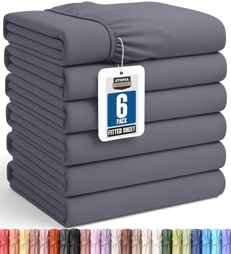 Pack of 6 King Fitted Sheet, Fits Up to 15 Inch Deep Pocket by UTOPIABEDDING