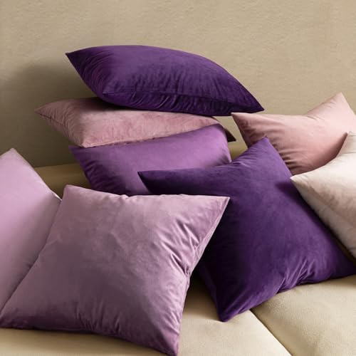 MIULEE Velvet Throw Pillow Covers 18x18 Inch Pack of 2 Eggplant Purple - Image 3