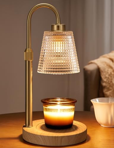 Wood Color& Clear Candle Warmer Lamp with Timer, Dimmable Candle Warmer for Jar Candles, Height Adjustable Wax Melts Warmer, Birthday Gifts for Women Mom, House Warming Gifts New Home Decor by Innqoo