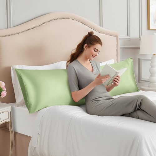 INFIIXSO Mulberry Silk Body Pillow Pillowcase, Sage Green - Image 3