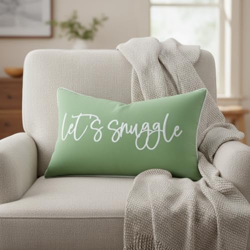 Sunkifover Let's Snuggle Decorative Lumbar Pillow Cover 12"x20" Sage Green - Image 4
