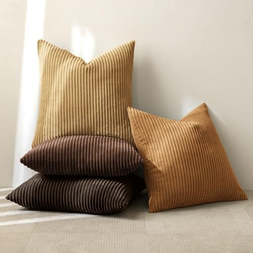 MIULEE Fall Corduroy Decorative Throw Pillow Covers Camel Brown 18x18 - Image 4