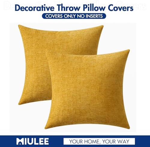 MIULEE Soft Chenille Throw Pillow Covers Mustard Yellow 16x16 Pack of 2 - Image 6