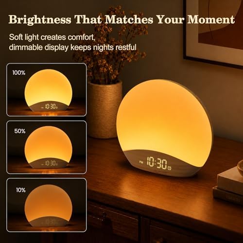 REACHER Wood Grain Sunrise Alarm Clock and Sound Machine Nightlight - Image 5