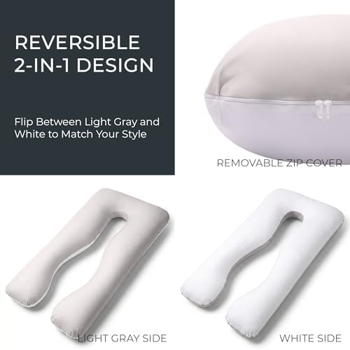 U Shaped Pregnancy Pillow Soft Reversible 55 in White Gray - Image 7