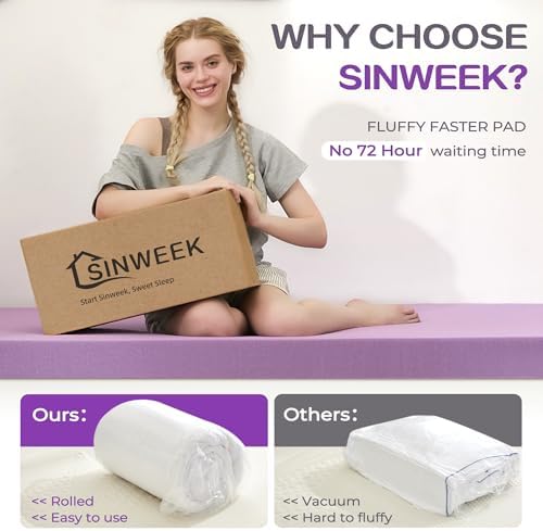 SINWEEK Dual Layer 5 Inch Memory Foam Mattress Topper Twin Size, 2 Inch Gel - Image 3