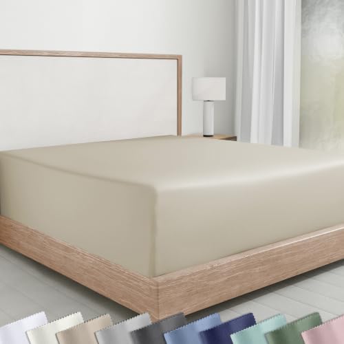 Soft Natural 100% Cotton Sateen Twin XL Fitted Sheet by CaliforniaDesignDen