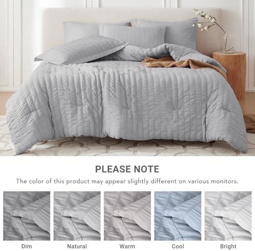 MUXHOMO 7 Pieces Oversized Queen Comforter Set, Seersucker Bed in a Bag - Image 5