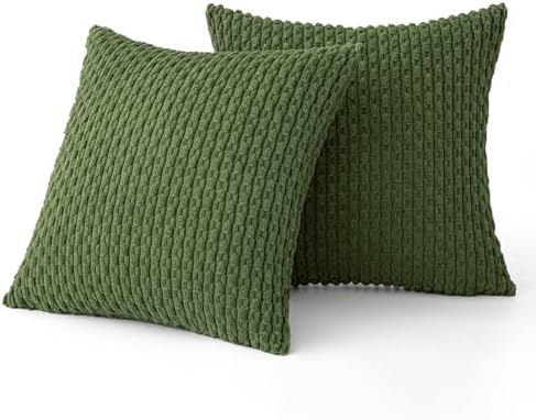 MIULEE Decorative Throw Pillow Covers 18x18 Moss Green Textured Corduroy - Image 6