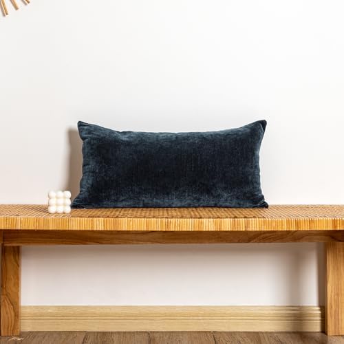 JoraLion Chenille Lumbar Pillow Covers 14x24 inch Dark Blue - Image 2