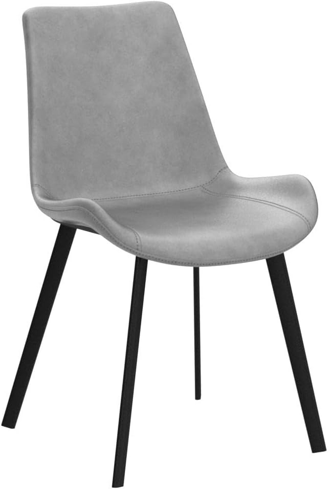 Dining Chairs Set of 2, Modern Kitchen & Dining Room Chairs, Upholstered Faux Leather Cushion Seat and Sturdy Metal Legs (2 Grey Chairs)