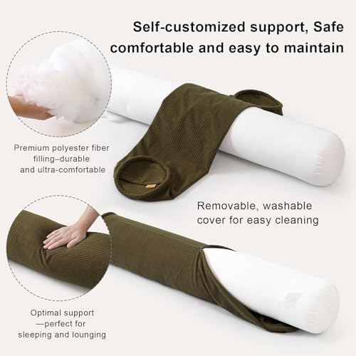 Long Round Body Pillow for Adults – Corduroy Cervical Roll Bolster Pillow - Image 3
