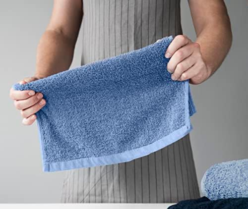 Towel and Linen Mart 100% Cotton - Wash Cloth Set - Flannel Face Cloths, Highly Absorbent and Soft Feel Fingertip Towels (Navy, White & Sky Blue, Pack of 12) - Image 4