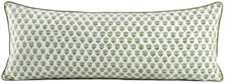 CPC Emerald Green Cotton Block Print Pillow Sham Cover, 14x36 Inch Floral by COTTONPRINTCLUB