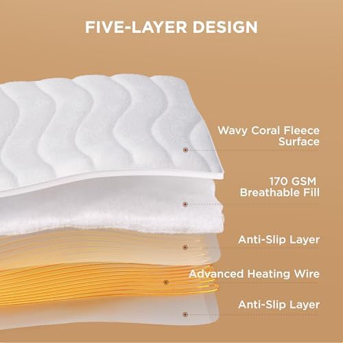 Bedsure Heated Mattress Pad King Ultra Soft Bed Warmer, Plush Coral Fleece - Image 5
