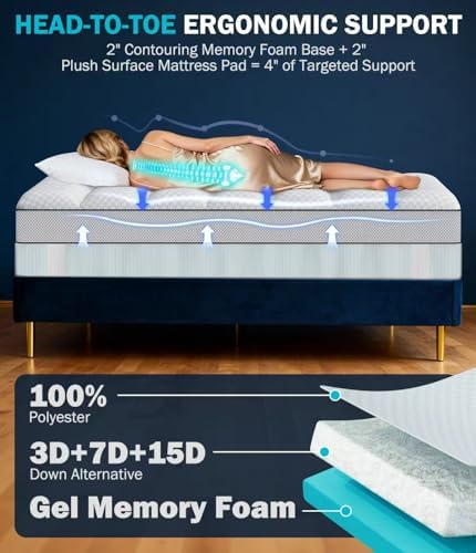 King 4 Inch Dual Layer Memory Foam Mattress Topper, Cooling Gel Pad - Image 6