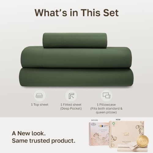 California Design Den Organic Cotton Twin Size Sheets, Olive Green - Image 3