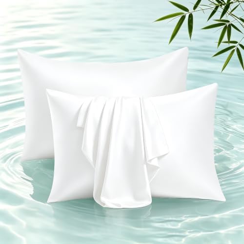 Bamboo Viscose Zipper Pillow Cases Standard Size Set of 2 by ShunjieHome