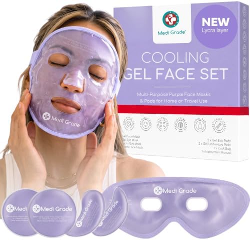 Medi Grade Face Ice Pack and Cooling Eye Mask Set, ChillGel Gel Mask Purple by MediGrade
