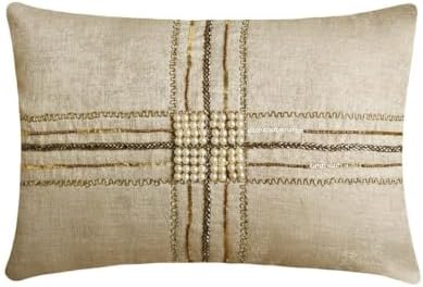 The HomeCentric Pack of 2 Decorative Lumbar Pillow Cover Gold, Hand Embrodiery by TheHomeCentric