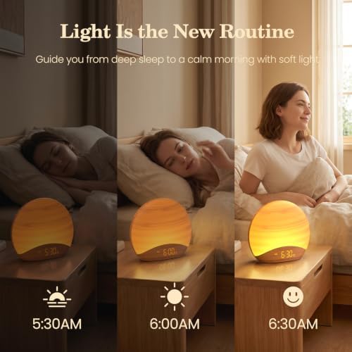 REACHER Natural Wood Grain Sunrise Alarm Clock, Sound Machine & Night Light - Image 2