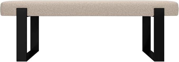 VANT Upholstered Bed Bench - Faux Merino Wool Cream - Matte Black - Contemporary Modern, Bedroom Bench Seat, Hallway, or Entryway