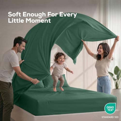 Cal King Sheets Set, 4 Pieces 16" Deep Pocket Bed Sheets, Emerald Green - Image 5
