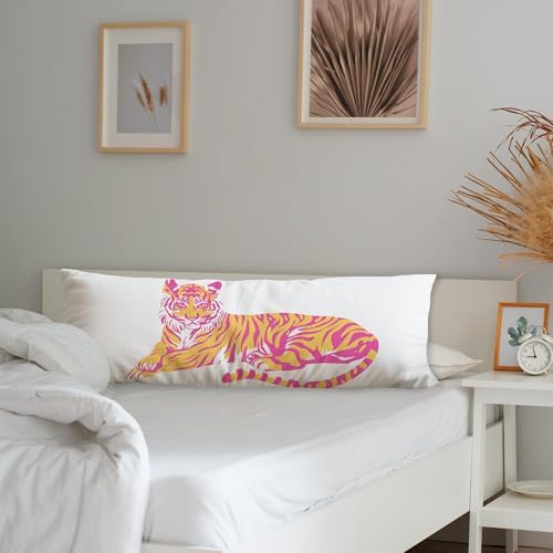 Trendy Pink and Orange Tiger Body Pillow Covers 20x54, Coquette Room Decor - Image 3