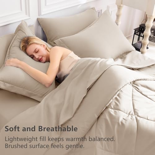 CozyLux Full Comforter Set 82"x86" Wheat - Image 3