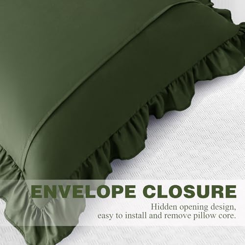 KKJIAF 2 Pack Ruffle Pillow Cases 26x26 Inches, Olive Green - Image 6