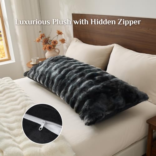 BEDELITE Faux Rabbit Fur Zippered Body Pillow Cover, 20x54 Long Pillow Case - Image 5