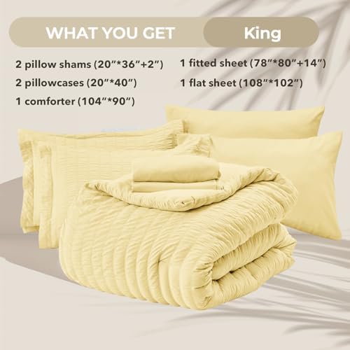 HYMOKEGE Yellow King Size Comforter Set Seersucker 7 Pieces, All Season Luxury - Image 6