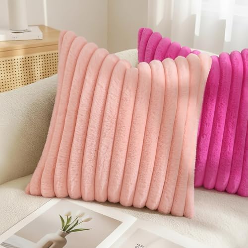 decorUhome Fall Faux Fur Throw Pillow Covers 24x24 Set of 2 Hot Pink - Image 4